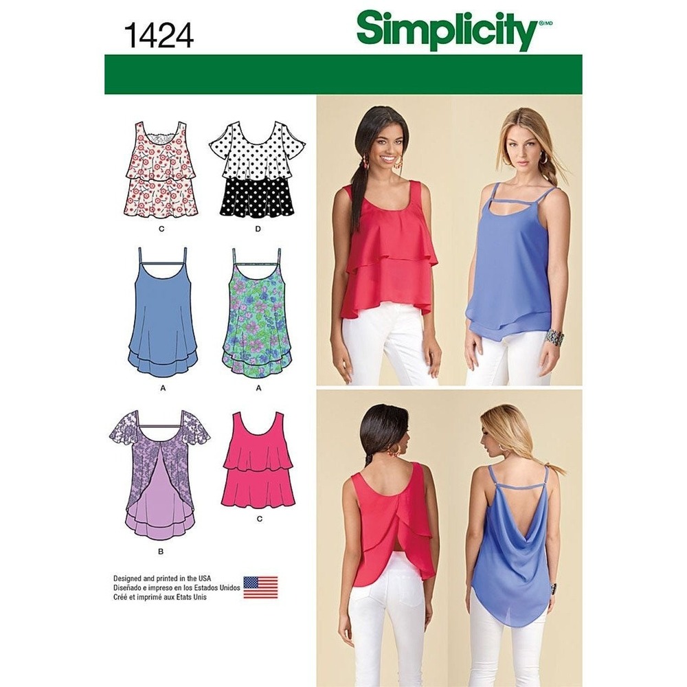 Simplicity Sewing Pattern 1424 Pullover Top Womens Size 4-12 Draped Back Tiered